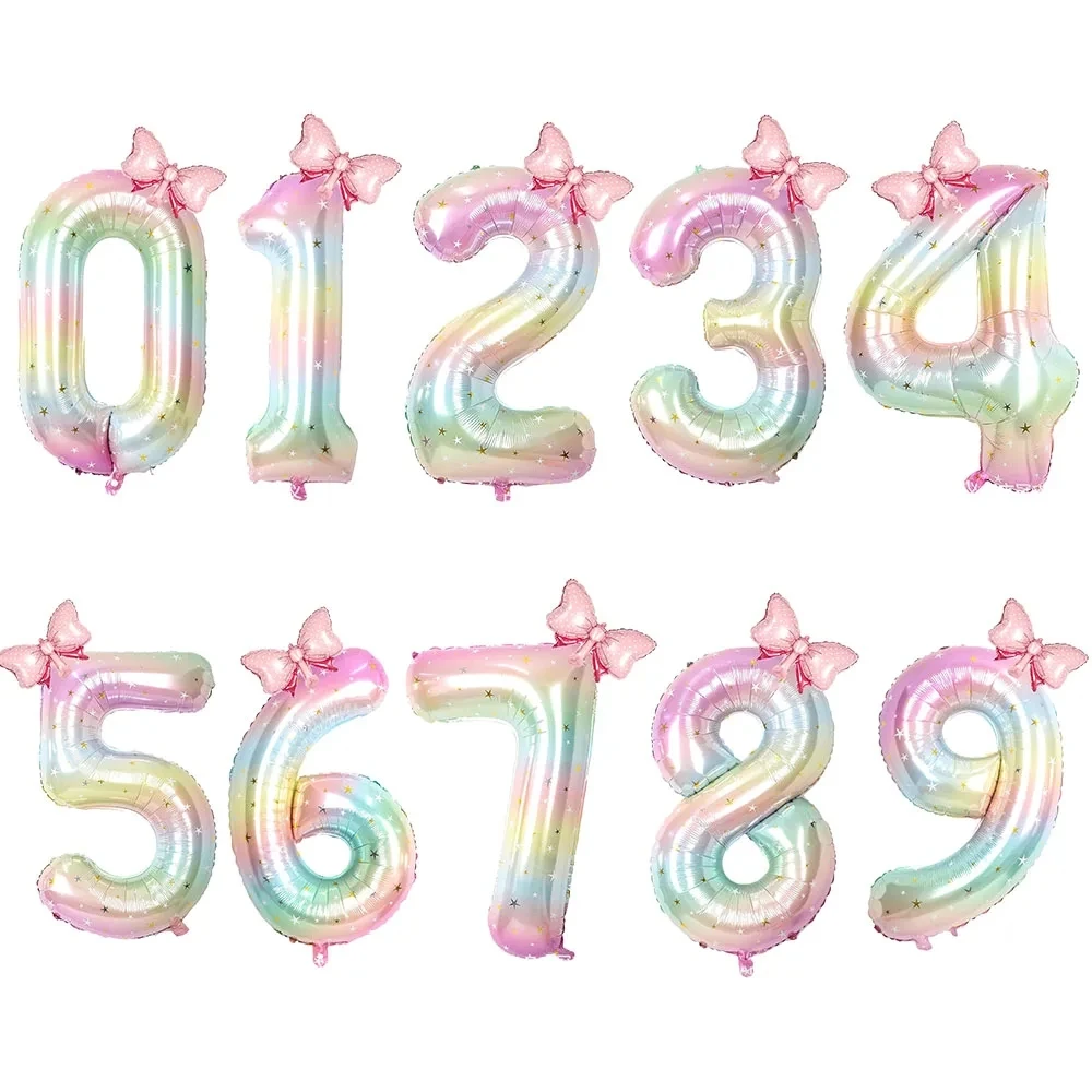 40inch Gradient Bownot Balloons Baby Girl Birthday Number Ballons Princess Birthday One Happy 1st 2nd 3rd Birthday Party Ballons