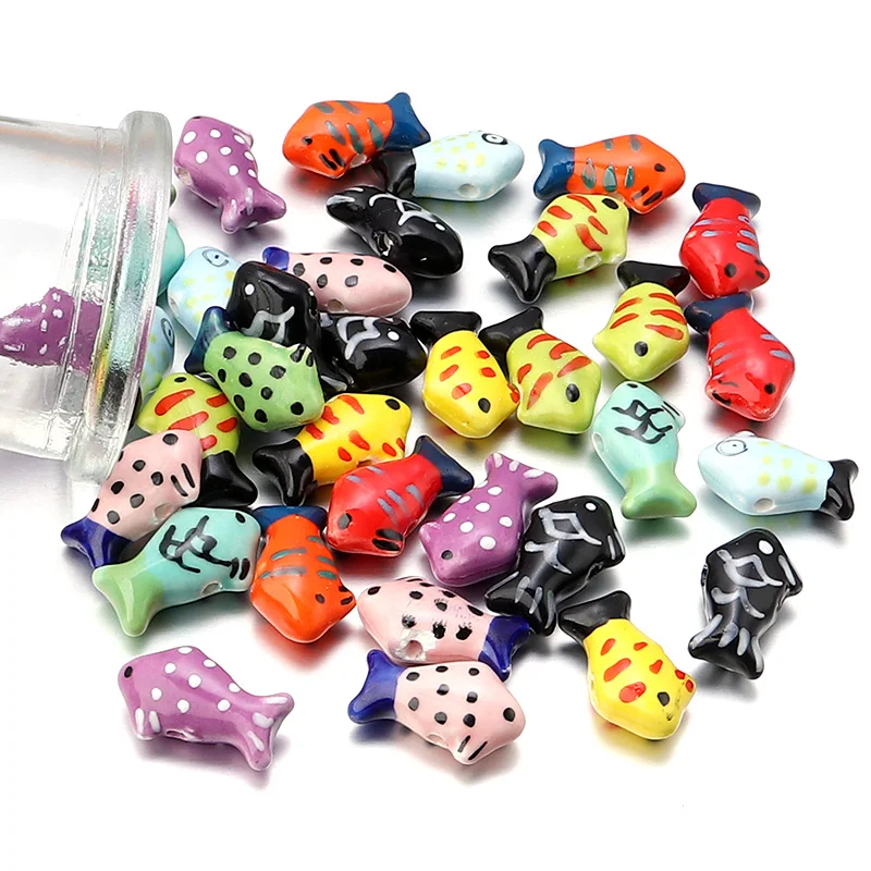 SAUVOO 5pcs/lot Fish Shaped Ceramic Beads Charms Handmade Cute Fish Beads For DIY Jewelry Making Earring Bracelet Necklace