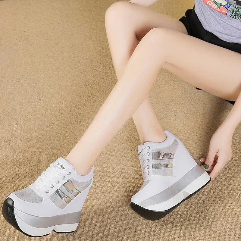 2023 Autumn Women High Platform Shoes Height Increasing Casual Shoes 12 CM Thick Sole Trainers Breathable Shoes Women Sneakers