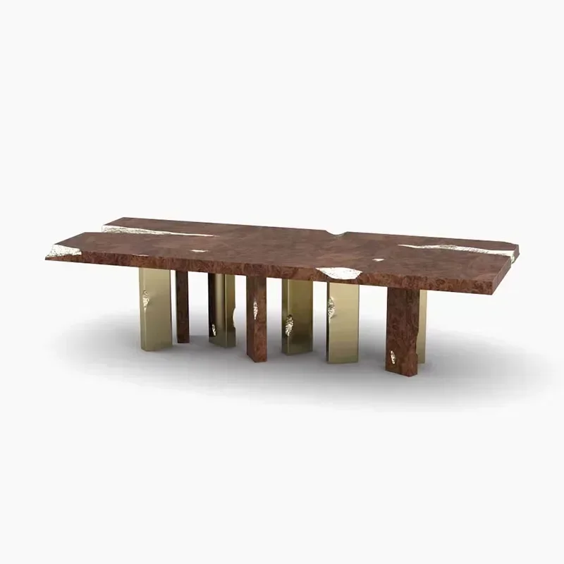 Portugal solid wood dining table modern light luxury home dining table stainless steel rectangular high-grade sense dining table