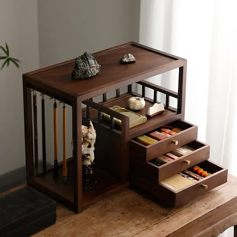 Walnut desktop tea cake accessories storage box table drawer brush holder study organize locker