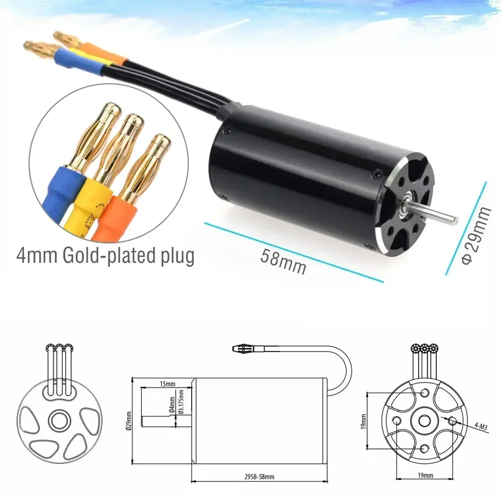 Rocket-RC 2958 Waterproof Sensorless Brushless Motor 3380KV 4200KV 4480KV 29-S Water Cooling Jacket for RC Boat Feilun ESC Part - Image 3