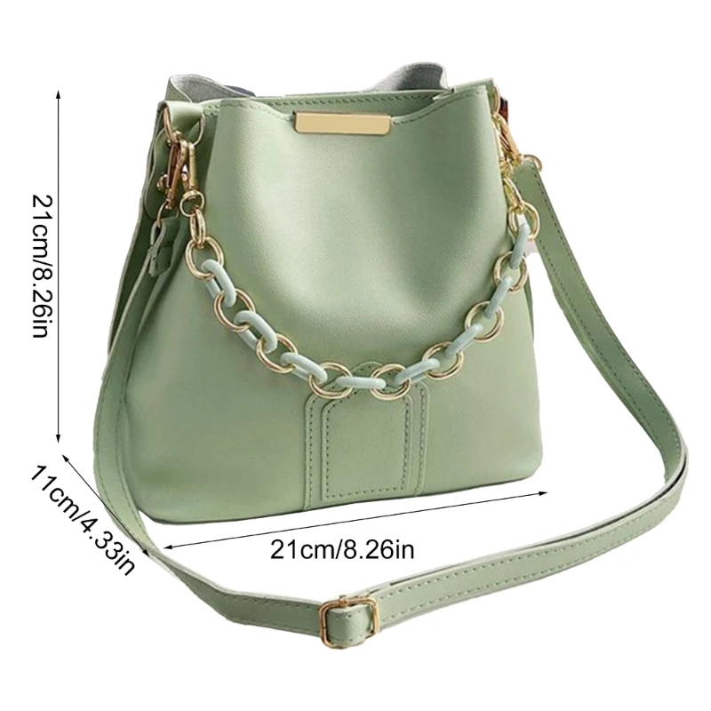 E74B Korean Simple Shoulder Bag with Adjustable Strap for Womens Chain Handle PU Leather Handbag Crossbody Bucket Bag Purse