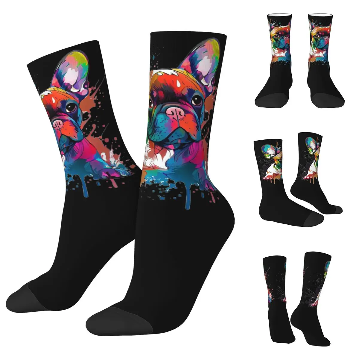 Chaussettes coupe-vent pour hommes et femmes, sans marque, motif d'animaux mignons, bouledogue, belles, adaptées à toutes les saisons, cadeaux en élasthanne