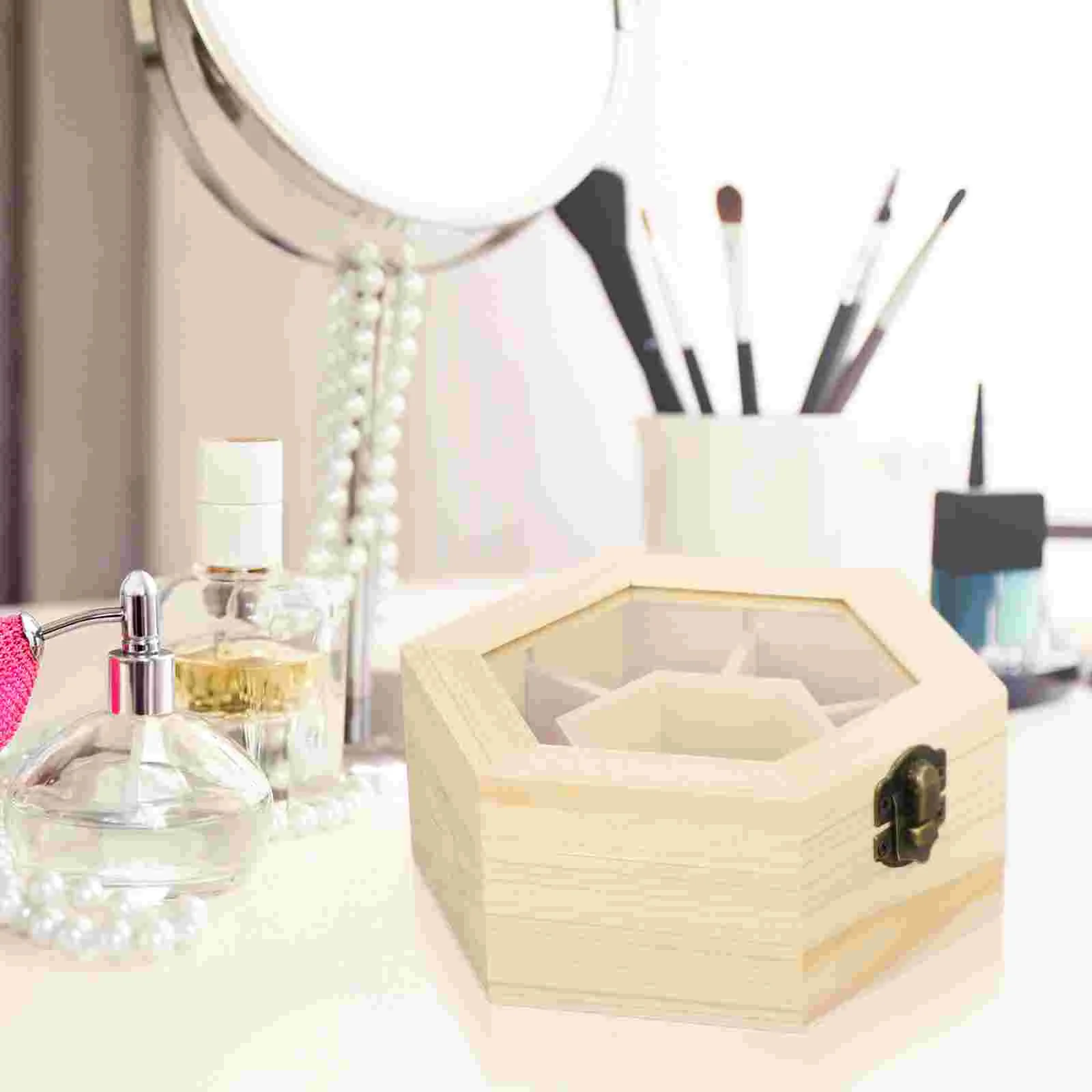 1pc Wooden Jewelry Box Handmade Hexagon Storage Box Lightweight Snow Clay Jewelry Box DIY Jewelry Box