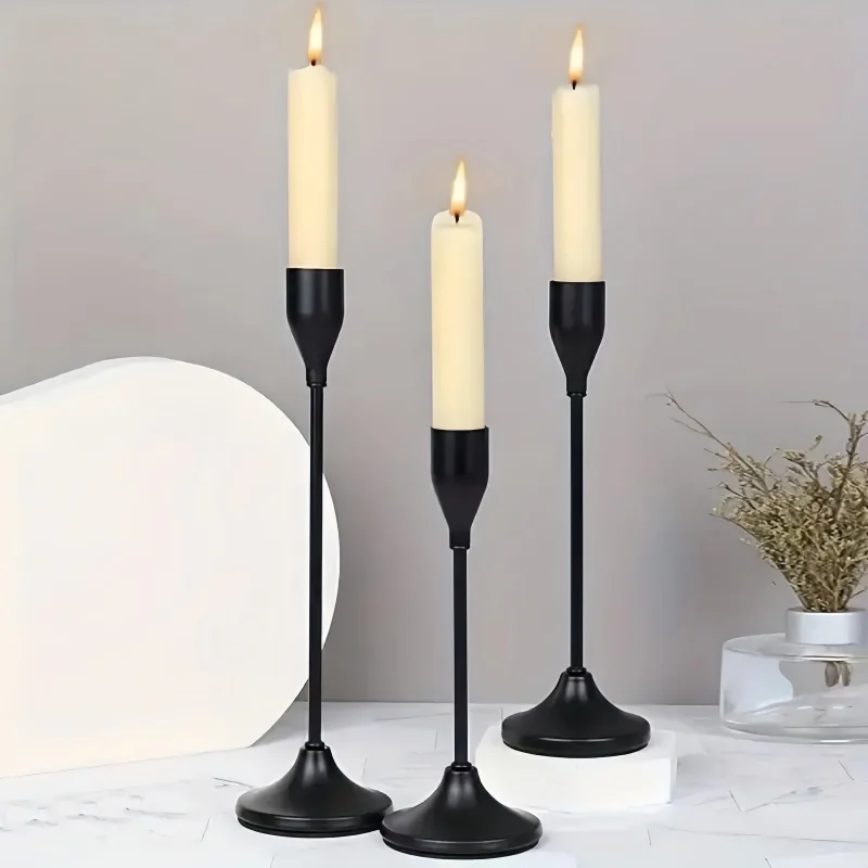 Nordisches Schwarzes Rundes Kerzenhalter-Set Minimalistische Desktop-Dekoration für Zimmer, Hochzeit, Party, Bar Tischdekoration Kerzenständer Ohne Kerze