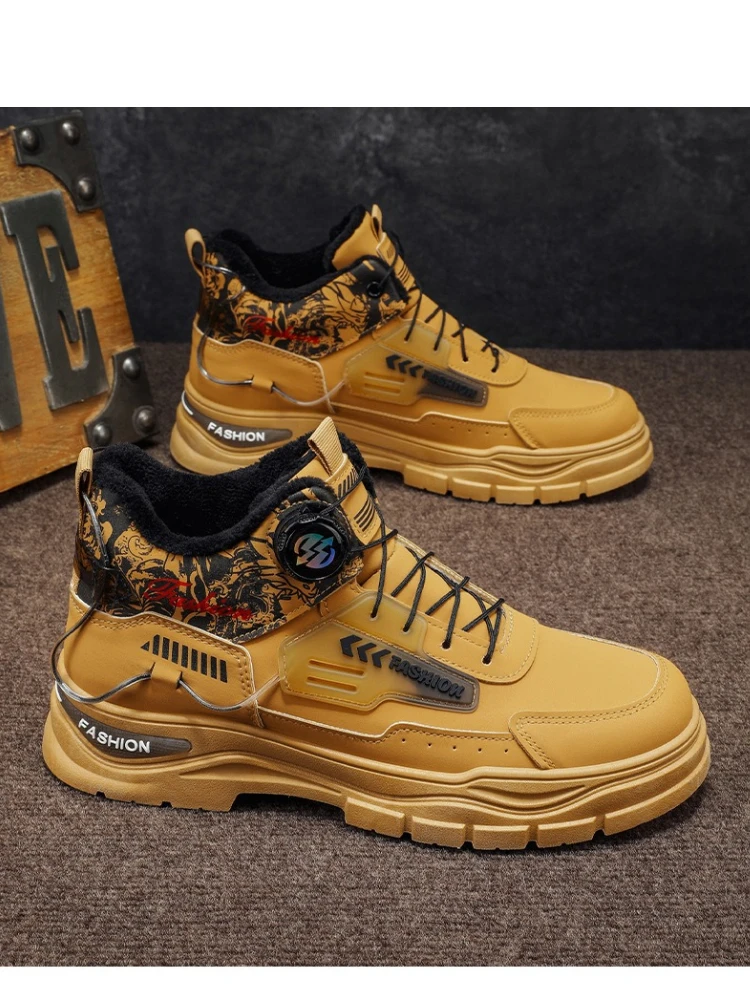 New Men's Winter Snow Boots Thermal Fur Lined Waterproof Non-Slip Chunky Sole Comfortable Ankle Boots Outdoor Shoes