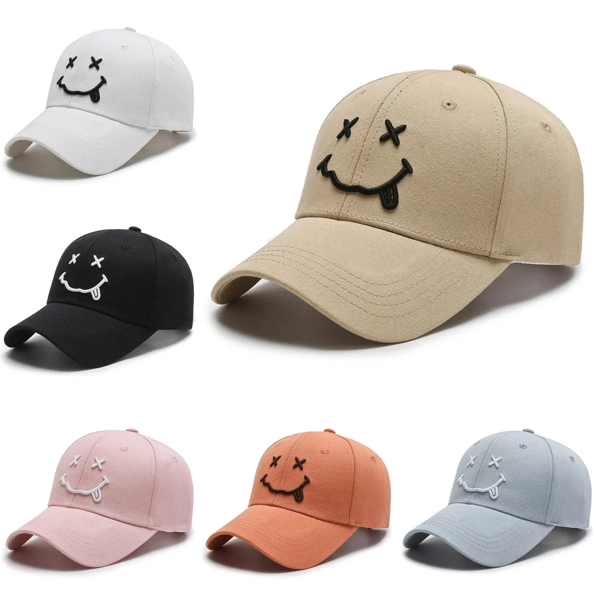 Smiling Face Embroidery Casquette Casual Fashion Solid Baseball Hat Men's and Woman's Adjustable Breathable Travel Sun Hat