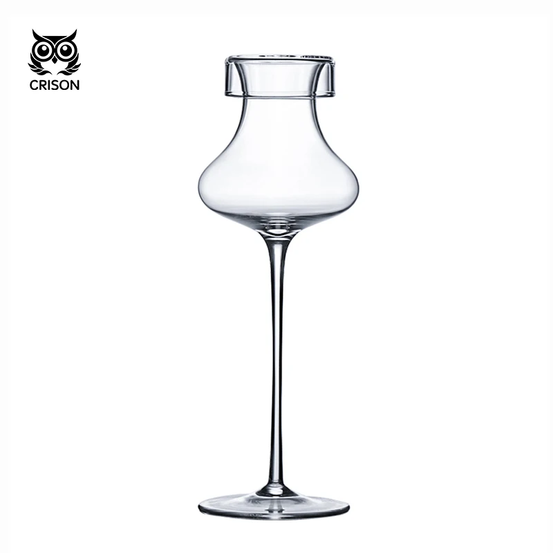 

CRISON TT6203 Crystal Tulip Shape Tasting Glass Creative Goblet Whiskey Cocktail Cup with Lid Fragrant Glassware for Beverages