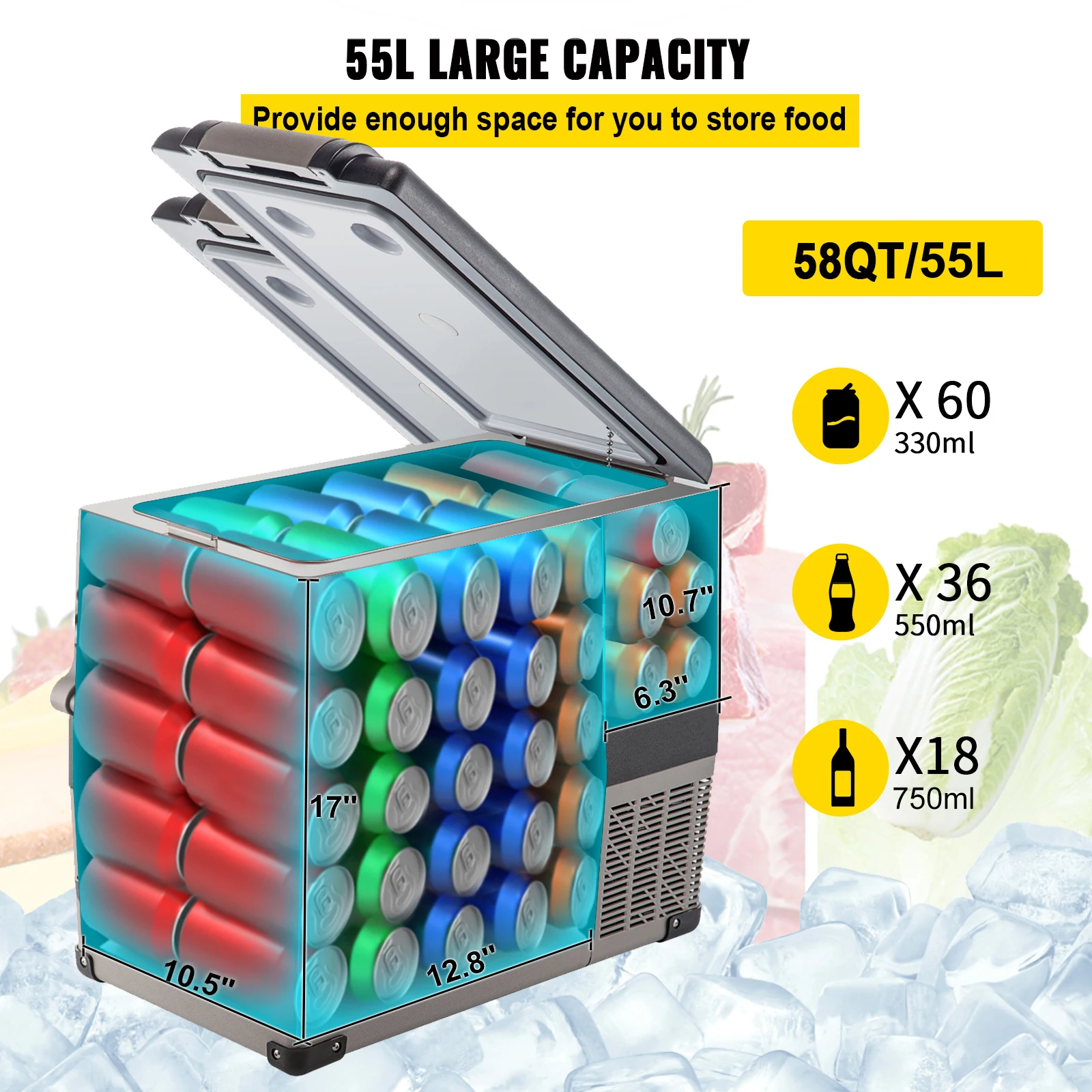 VEVOR 35L 45L 55L Auto-Kühlschrank Mini-Kühlbox Tragbarer Kompressor-Kühler 12/24V DC 110-240V Eisbox für Camping