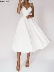 Novo 2025 elegante convidado casamento fomral vestidos de festa longos para as mulheres verão branco sexy deslizamento sem costas vestido de baile midi vestidos