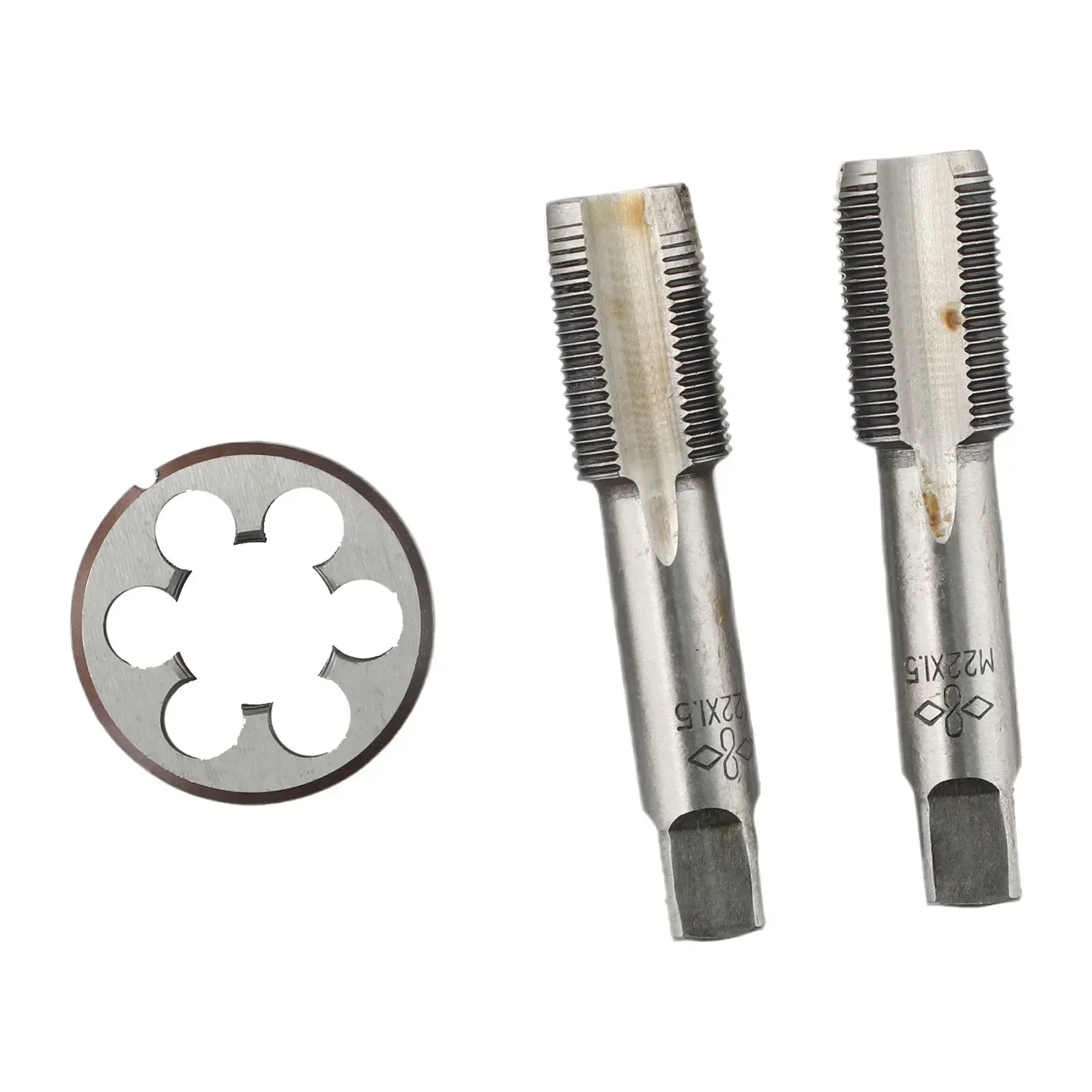 HSS M22 X 1.5mm Taper & Plug Tap & M22 X 1.5mm Die 3 PCS Set Metric Thread Right Hand HSS Screw Tap Drill Bit Set Hand Tools