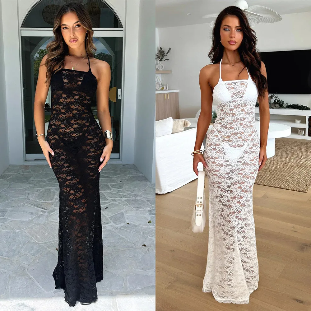 Summary Women's Fashion New Lace Strapless. Long Clothes Erotogenic Sheer Smart Sleeveless 8006 Y2k、 Clothes Luxury