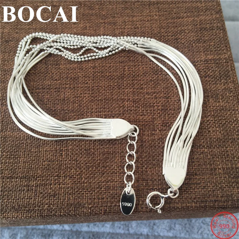 BOCAI S990 Sterling Silver Bracelets for Women Multi-layer Five Seven Nine Line Tassel  New Fashion Jewelry Free Shipping