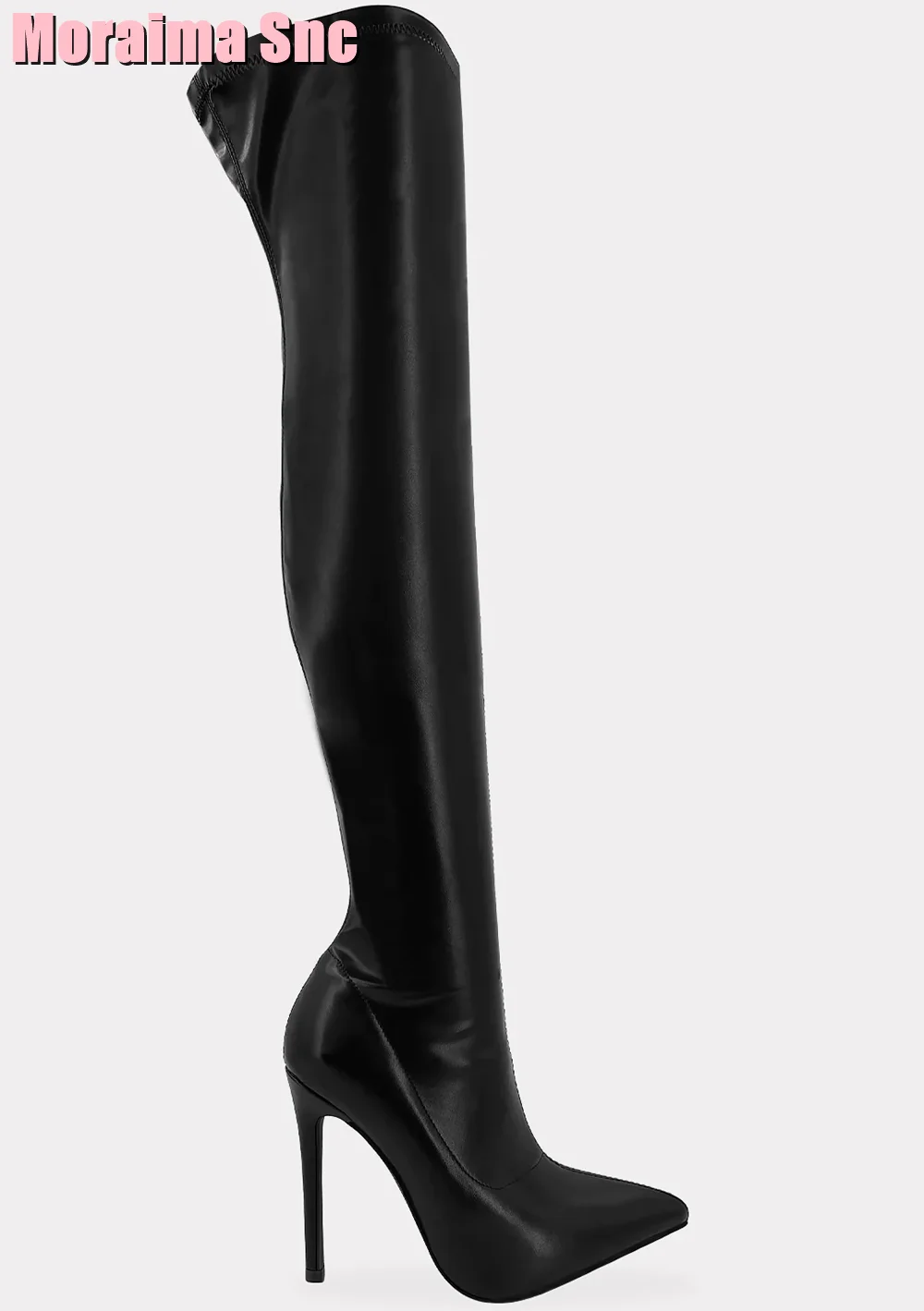 Pointed Toe Leather Thigh High Boots Stiletto High Heel Side Zipper Black Solid Sexy Women Long Boots Fashion Ladies Shoes 2023