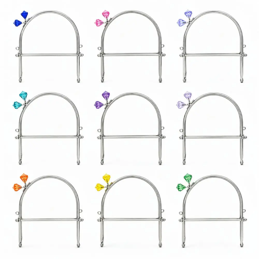 New Silver Plated Metal Bag Metal Handle Diamond Acrylic Bead U-Shaped Frame Purse Hand Frame Bag Making Supply DIY Bag Craft