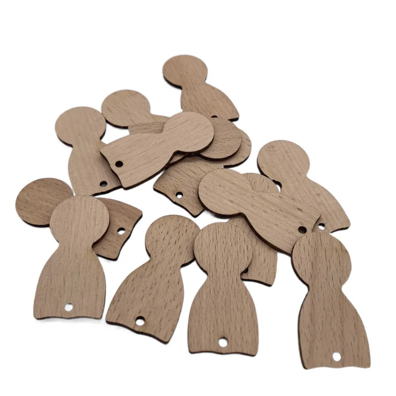 Polished Beech Wood Pieces in Doll Shape Wooden Animal Decorations in Plywood Technique