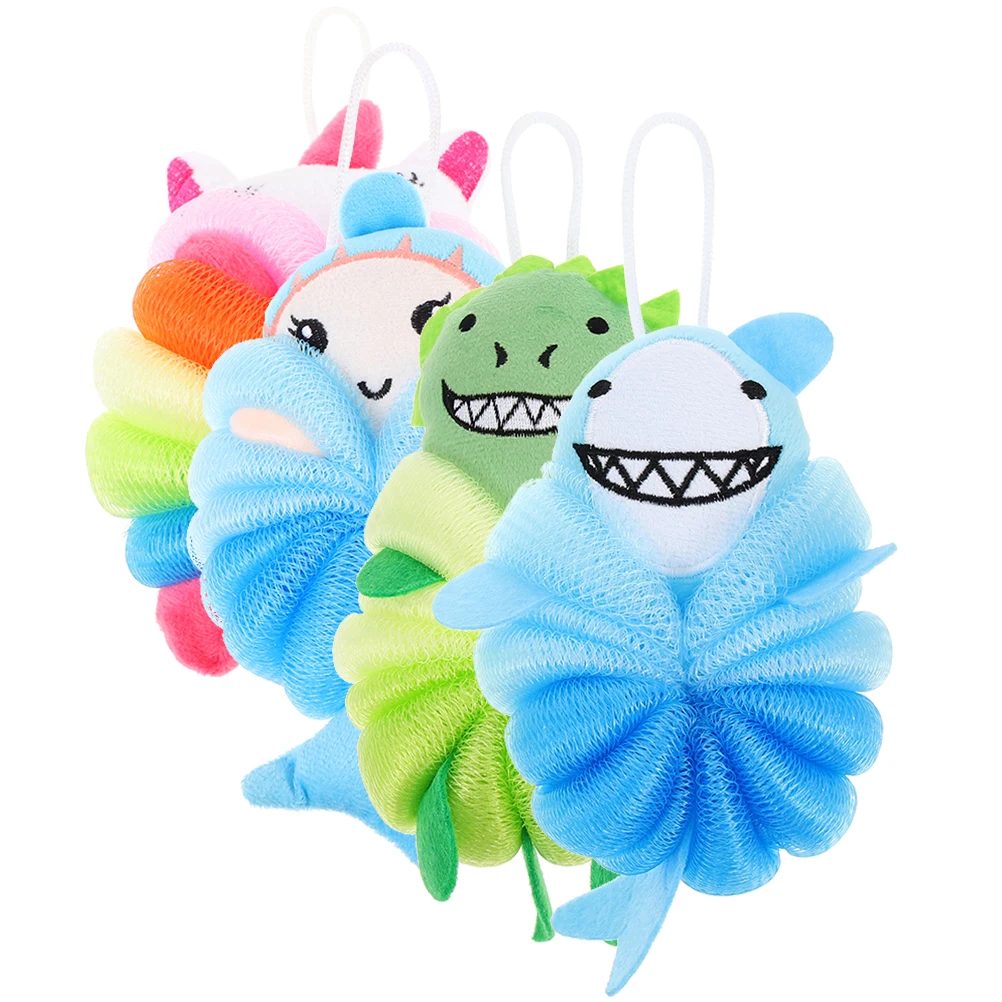 

4 Pcs Cartoon Bath Ball Sponge Kids Body Wash Shower Scrubber Loofah Sponge Exfoliating Balls Rich Bubble Practical Use Tight
