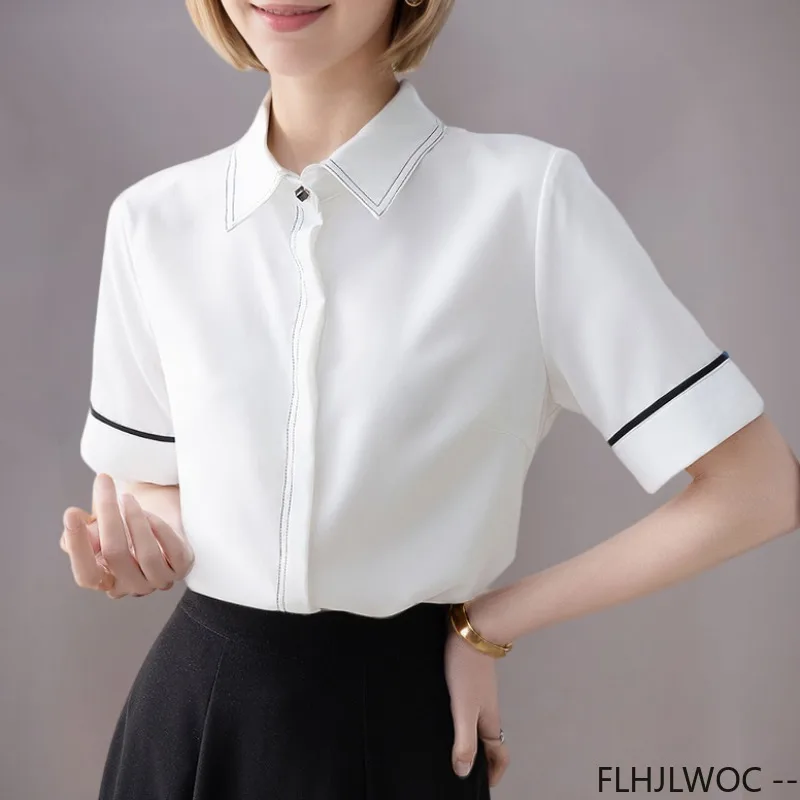 

2025 French Design White Shirt Summer Cute Sweet Japan Girls Y2K Design Women Short Sleeve Office Blouse Commuter Formal Tops