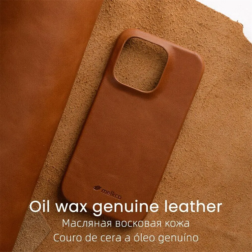

Genuine Cowhide Leather Slim Case for iPhone 15 16 Pro Max 14 Oil Wax Business Cover