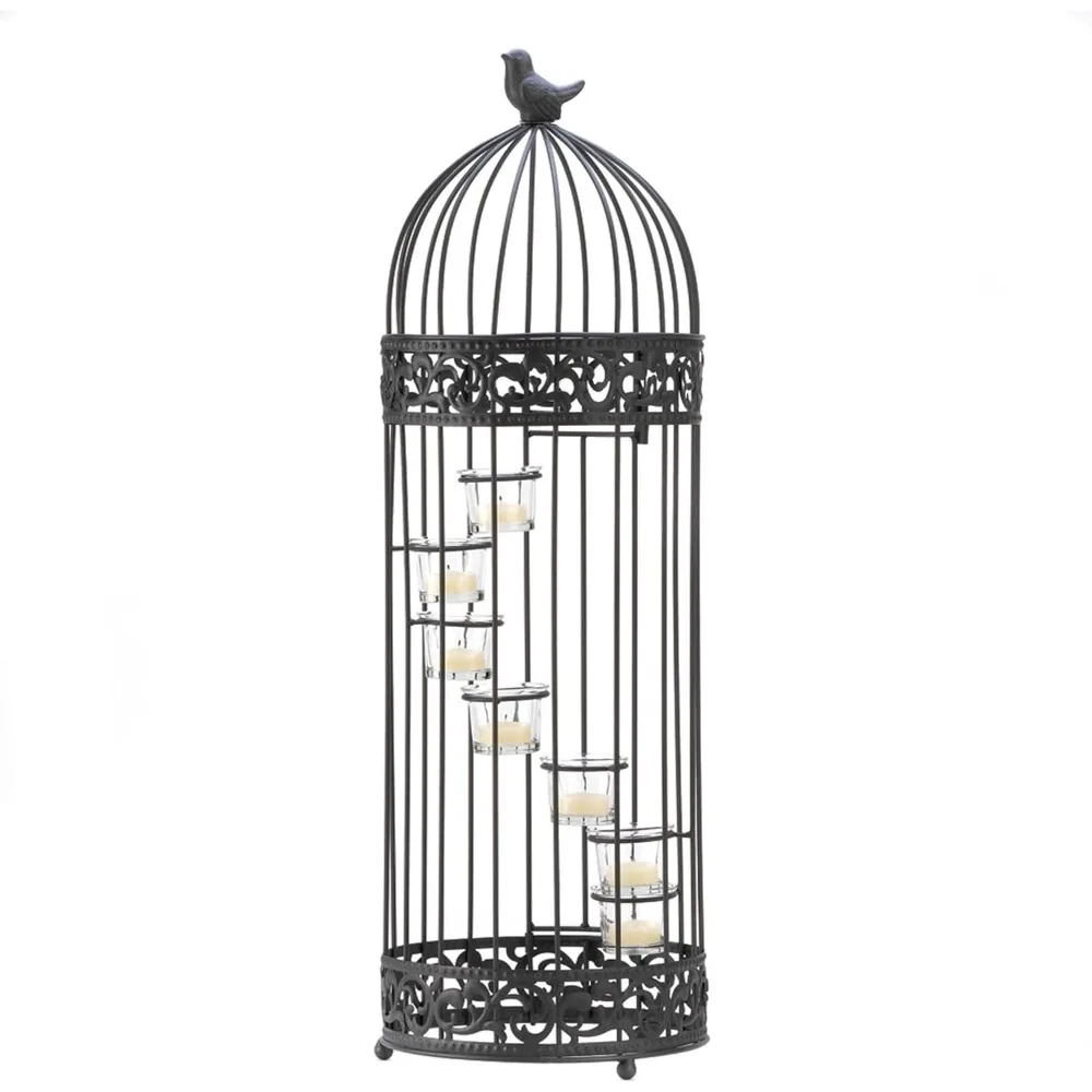 

Plus Zingz & Thingz French Country Collection Metal Tealight Candle Holder Stand, 9x9x28, Birdcage Staircase