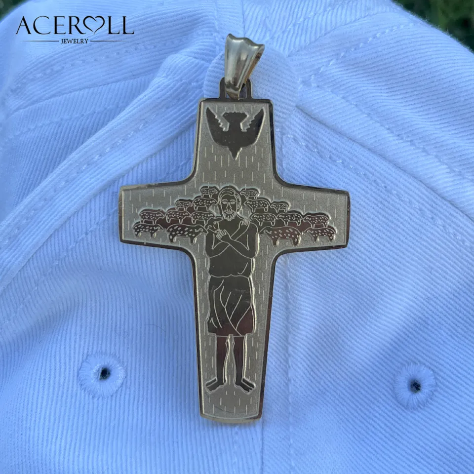 ACEROLL Catholic stainless steel pendant of the Shepherds\' Cross, the Pope\'s Cross