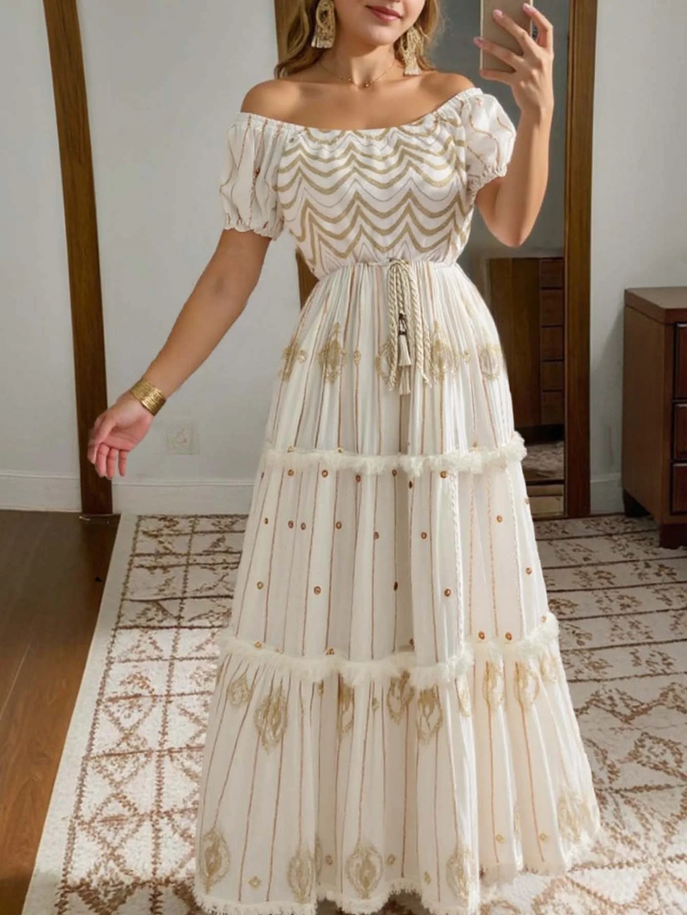 

Vintage Floral Lace One Shoulder Square Neck Half Sleeve Maxi Dress Women Elegant Holiday Party Dress Summer Beach Maxi Dress