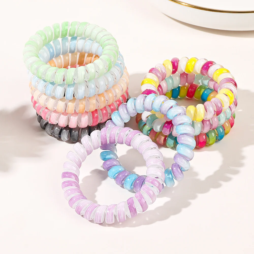 Fashion Multicolor Telephone Wire Elastic Hairband Scrunchies Spiral Rubber Band Hair Tie Gum Headband Ponytail Hair Accessories