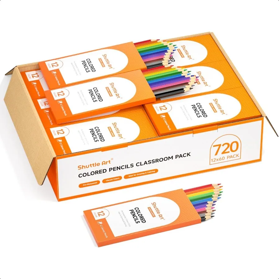 

720 Colored Pencils Bulk 12 Vibrant Colors Pack of 60 Presharpened Coloring Pencils Wood Colored Pencil for Teachers Classroom