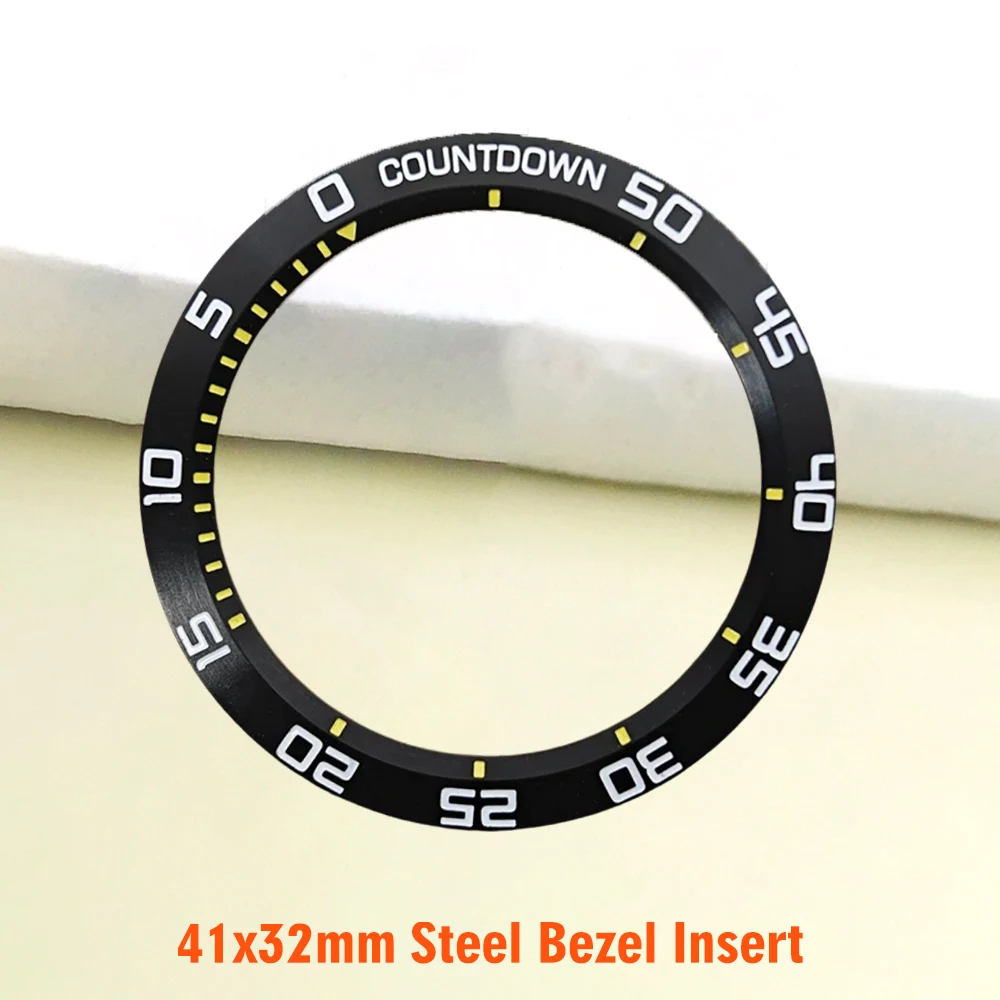 Вставка безеля для часов 41x32 мм, изогнутое кольцо безеля, подходит для корпуса часов King Samurai, вставка безеля из нержавеющей стали, запасные части для часов