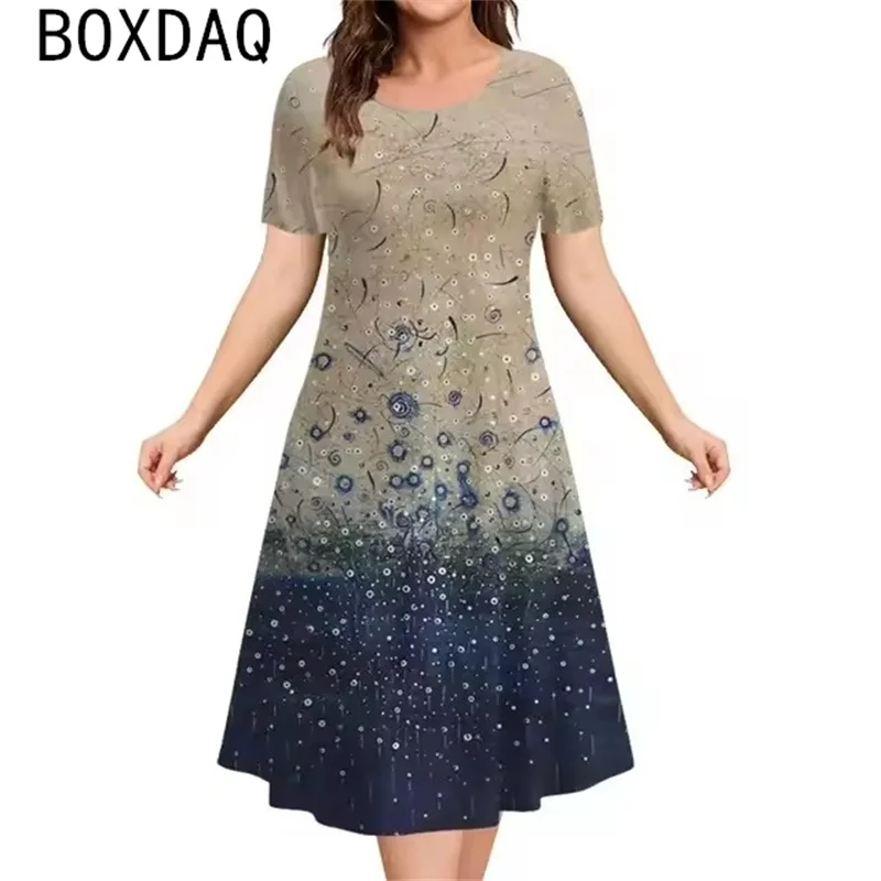 Elegant Women Dress Plus Size 5XL 6XL Summer Short Sleeve O-Neck Casual A-Line Dress 3D Fashion Fradient Print  A-Line Dresses