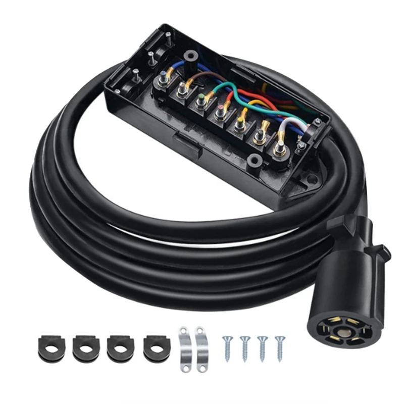 For RV Trailer Seven-Core Connection Cable With Junction Box Wire Long 8FT For US Plug Accessories