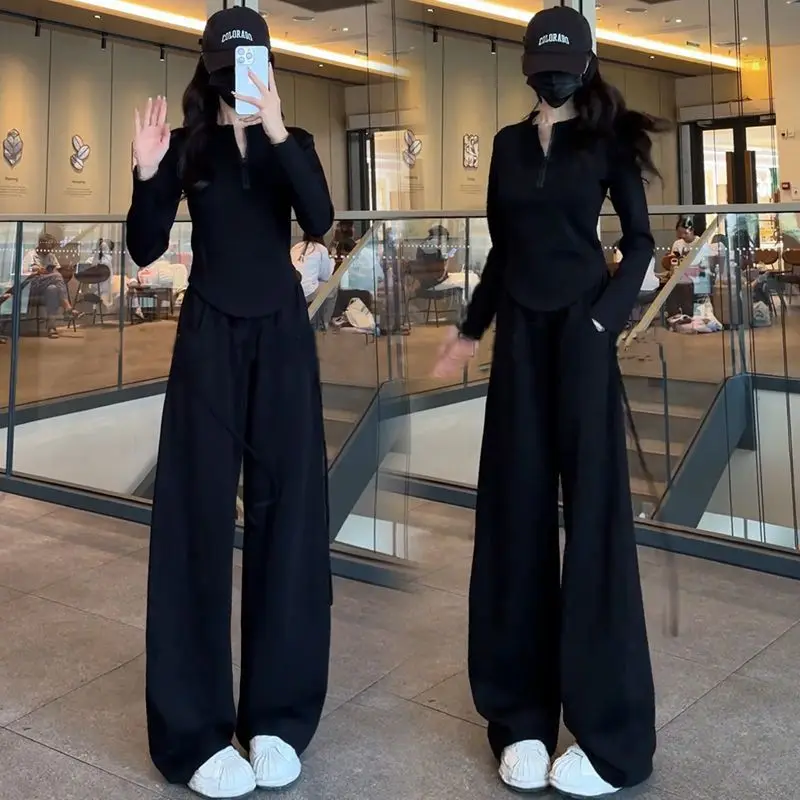 Fashion Suit Women's 2026 Spring New Half-Zipper Stand-Up Collar Sweater Set Banana Pants Thin Casual Sports Two-Piece Set