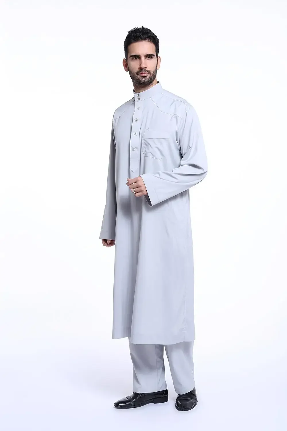 Saudi Arabic Men Long Sleeve Tops Pants Two Piece Set Islamic Clothing Eid Ramadan Jubba Thobe Muslim Dress Abaya Kaftan Robe