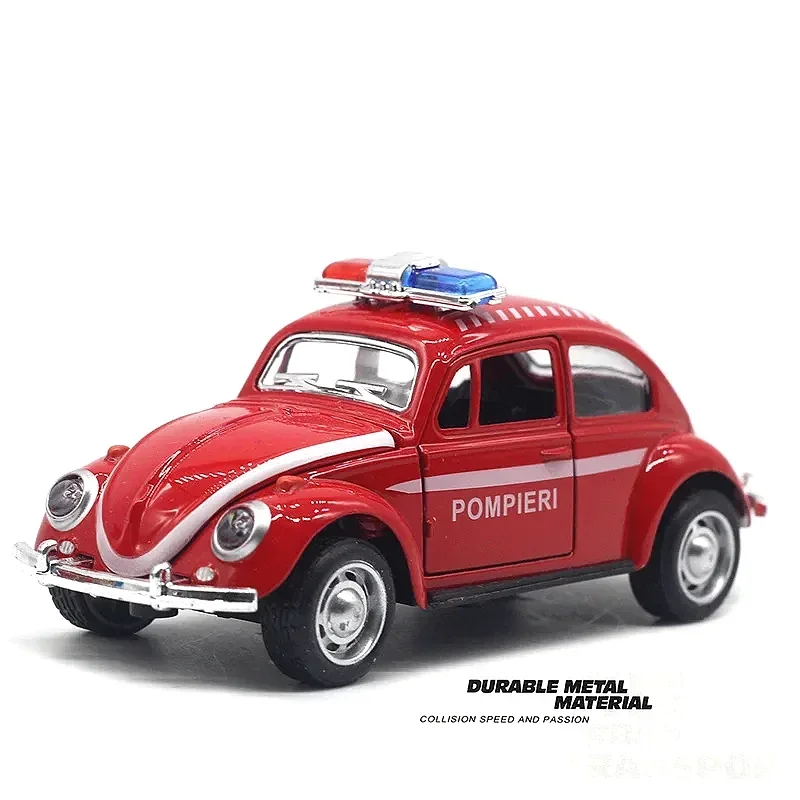 Coche de policía Volkswagen Beetle de aleación 1:32, camión de bomberos, modelo de coche regenerativo, juguete para niños, regalo de cumpleaños