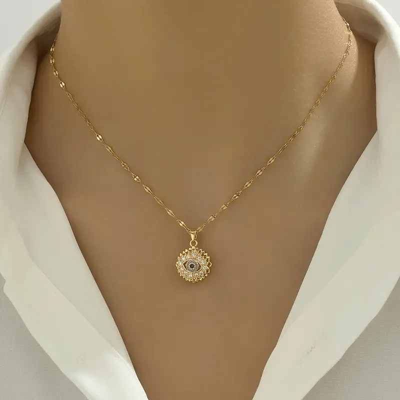 قلادة عصرية دوارة على شكل عين الشر للنساء، مجوهرات إبداعية مضغوطة #4