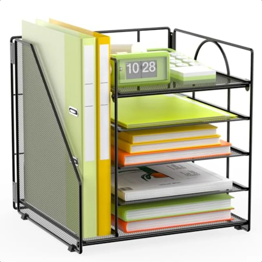 

5 Tier Desk Organizer with Vertical File Holder Desktop File Organizer for Office Home School Black