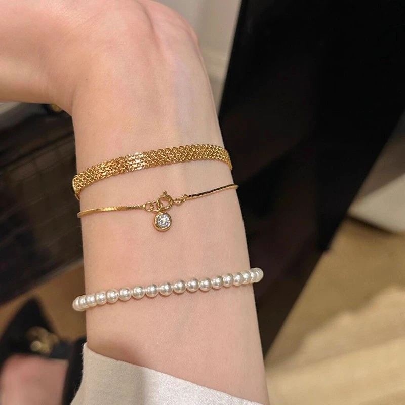 

Luxury Simple Woven Gold Color Watch Strap Bracelet for Women Stainless Steel Exquisite Personality Jewelry Gift Accessory