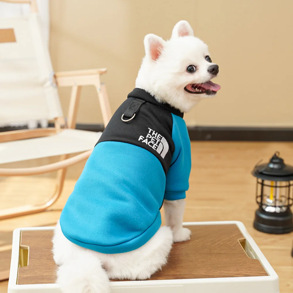 Stylish Print Dog Sweatshirt with D‑ring Pull Point Patchwork Puppy Pullover Warm Soft Pet Outfit for Chihuahua Small Medium Dog