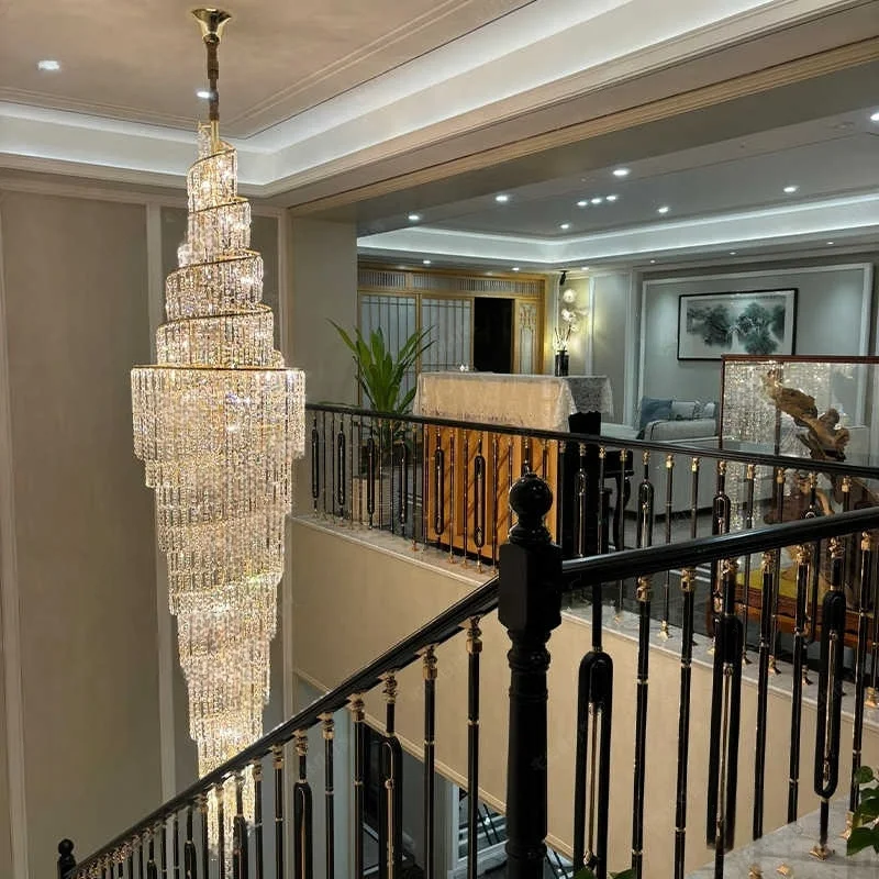 Villa Hollow Duplex Crystal Chandelier Hall Spiral Staircase Post-Modern Living Room Hotel Lobby Light Luxury Lighting Lamps LED