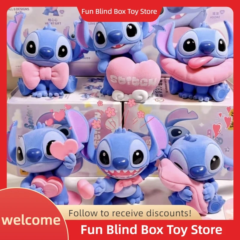 

2025 Disney Stitch Sweet Pink Series Blind Box Flocking Doll Cute Stitch Action Figure Mystery Box Surprise Collectible Toy Gift