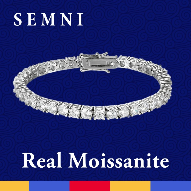 SEMNI 3mm 4mm 5mm Moissanite Diamond Tennis Bracelet for Women Men S925 Sterling Silver Fine Jewelry with Certificate Zircon