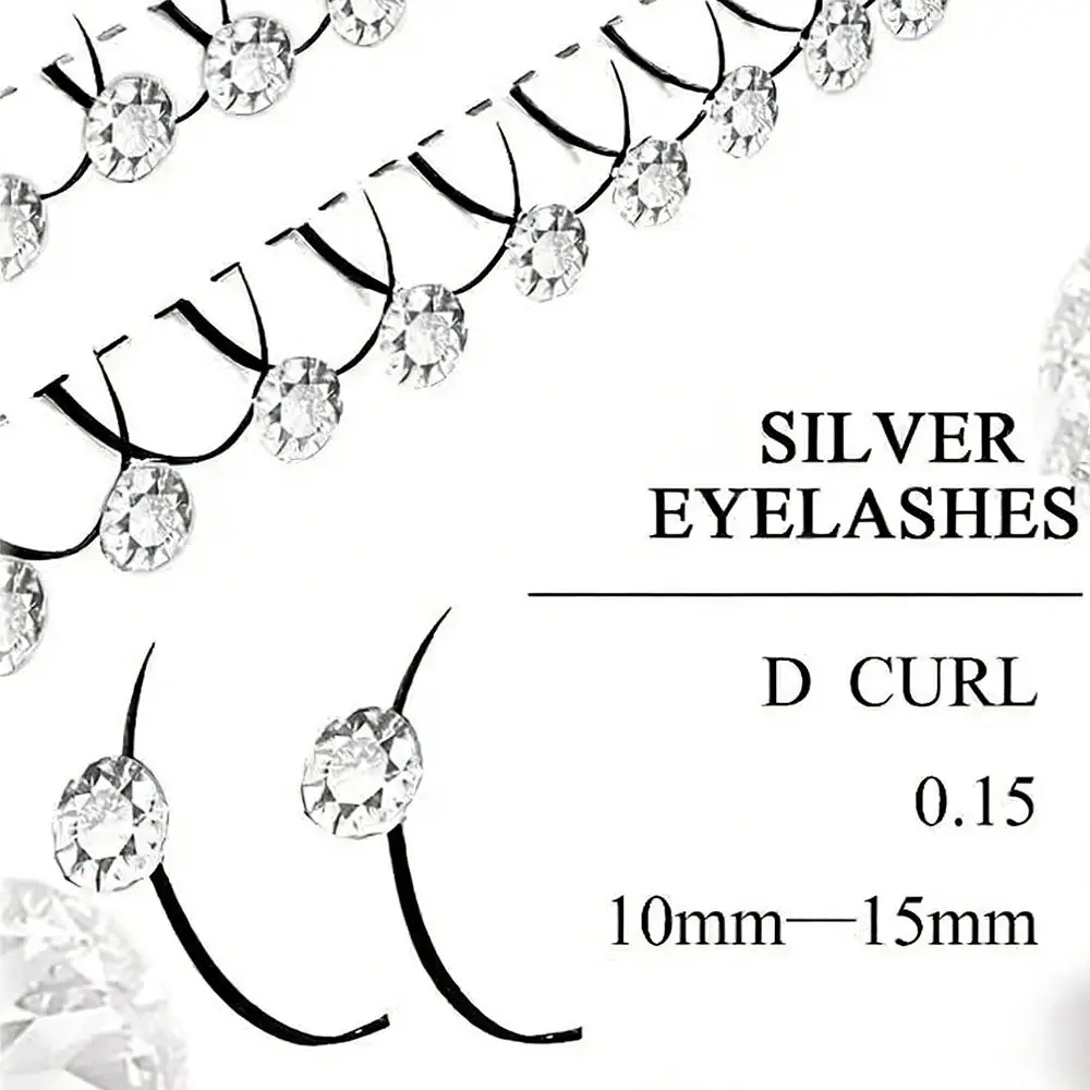 Glitter Diamond False Eyelashes Silver Shiny Rhinestones Individual False Eyelash Extension For Party Makeup Fairy Beauty Lashes