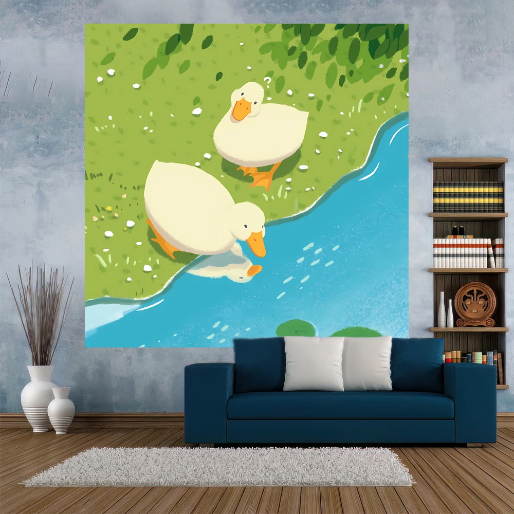 XxDeco Kawaii Animal Tapestry Cartoon Duck Printed Wall Hanging Room Decor Large Fabric Dorm Background Cloth Cute Beach Blanket