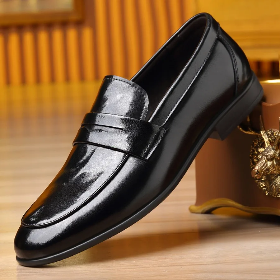 Men's Glossy Square Toe Slip-On Loafers, Dress Shoes for Business Commute, Wedding, and Casual Wear