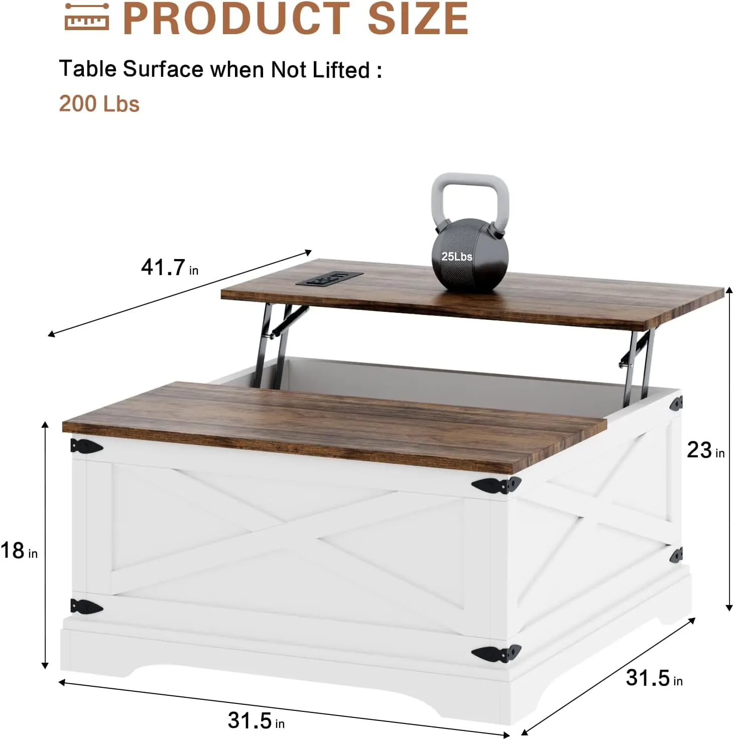Table basse relevable avec ports de rangement et de chargement, table carrée blanche pour le salon
