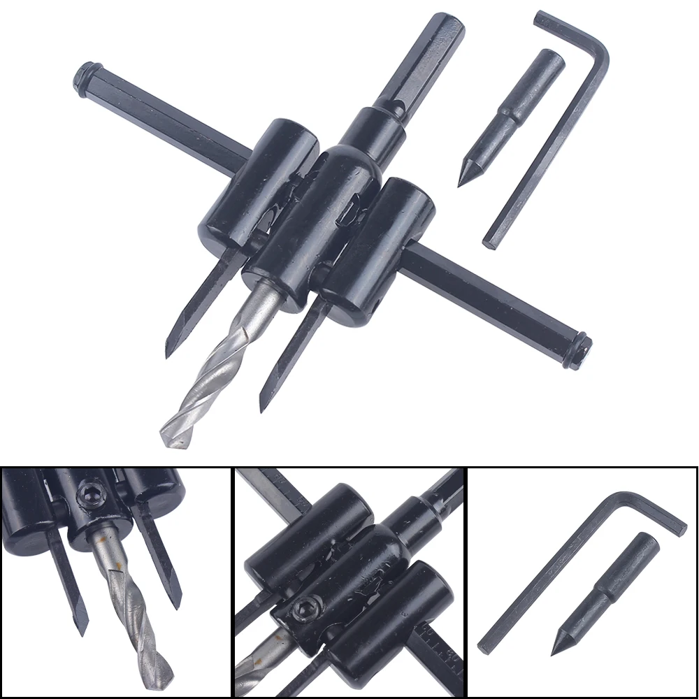 Liga preta lâmina de madeira de metal ajustável círculo buraco viu broca cortador kit diy ferramenta 30mm-120mm 30mm-200mm 30mm-300mm