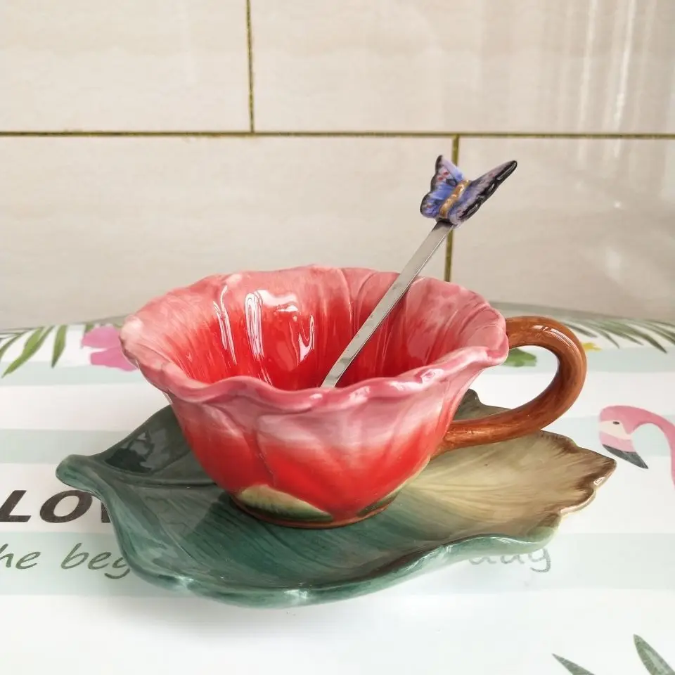 Creative 3D Dimensional Floral Ceramic Coffee Mug Modern Art Sunflower Teacup Drinkware Office Mug Couple Mug Home Decoration
