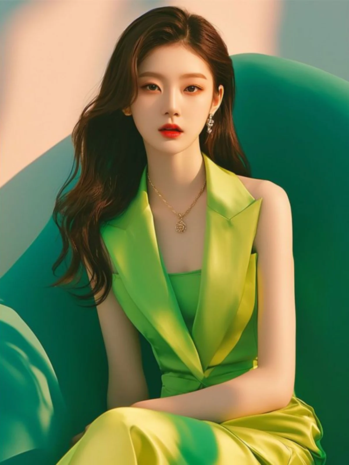 

Elegant Green Dress And Vest Set High Cold Lady Style Formal Occasion Two Piece Suite Polyester Fiber V Neck No Brand
