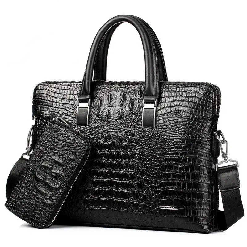 2023 New Luxury Alligator Leather Business Men's Briefcase Male Briefcase Shoulder Bag Men Messenger Laptop Computer Bag 2 Pcs